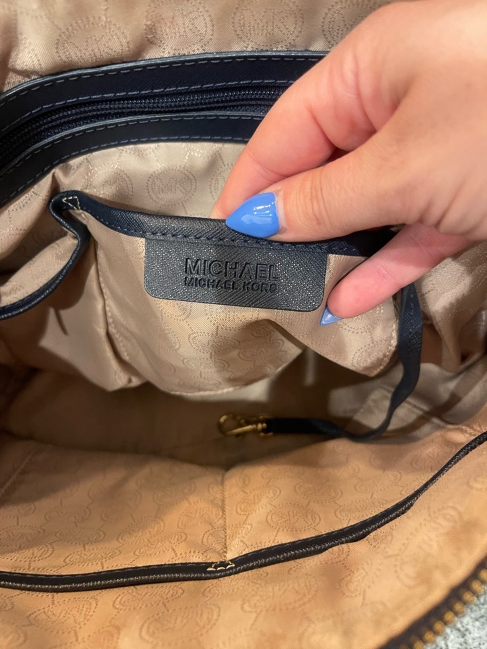 Michael Kors Navy Saffiano Tote with Gold Hardware - Picture 9 of 10